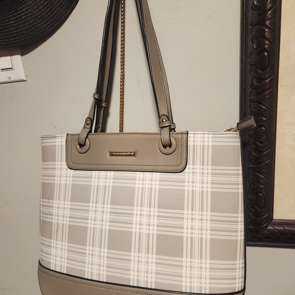 Elegant Gray Plaid Tote Bag